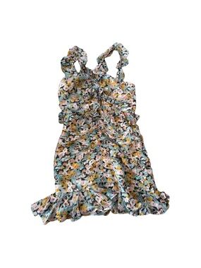 AMUR Floral Ruffle Mini Dress in Mint, Yellow & Pink